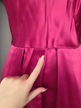 Load image into Gallery viewer, 1950s Magenta Pink Liquid Satin Dress With Pleats and Layered Collar
