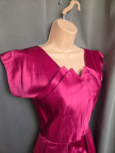 Load image into Gallery viewer, 1950s Magenta Pink Liquid Satin Dress With Pleats and Layered Collar
