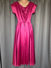 Load image into Gallery viewer, 1950s Magenta Pink Liquid Satin Dress With Pleats and Layered Collar
