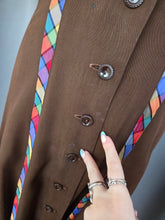 Load image into Gallery viewer, 1940s Brown And Rainbow Ribbon Dress With Peter Pan Collar
