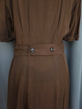 Load image into Gallery viewer, 1940s Brown And Rainbow Ribbon Dress With Peter Pan Collar

