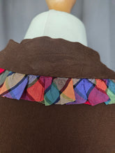 Load image into Gallery viewer, 1940s Brown And Rainbow Ribbon Dress With Peter Pan Collar
