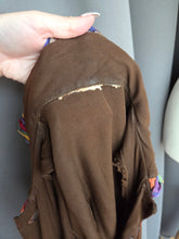 Load image into Gallery viewer, 1940s Brown And Rainbow Ribbon Dress With Peter Pan Collar
