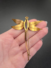 Load image into Gallery viewer, 1930s Deco Brass and Purple Glass Dragonfly Brooch

