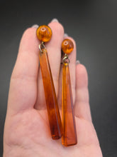 Load image into Gallery viewer, 1930s Deco Root Beer Bakelite Long Dangly Earrings
