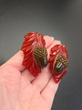 Load image into Gallery viewer, 1940s Incredibly Rare Carved Bakelite Acorn Dress Clip Set
