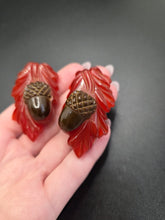 Load image into Gallery viewer, 1940s Incredibly Rare Carved Bakelite Acorn Dress Clip Set
