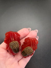 Load image into Gallery viewer, 1940s Incredibly Rare Carved Bakelite Acorn Dress Clip Set
