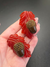 Load image into Gallery viewer, 1940s Incredibly Rare Carved Bakelite Acorn Dress Clip Set
