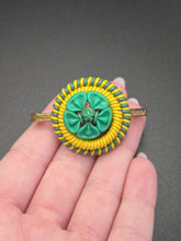 Load image into Gallery viewer, 1940s Make Do and Mend Green and Yellow Wirework Brooch
