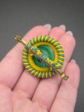 Load image into Gallery viewer, 1940s Make Do and Mend Green and Yellow Wirework Brooch
