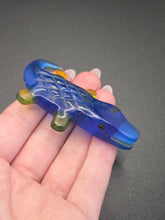 Load image into Gallery viewer, Vintage Blue and Yellow Lucite Alligator Brooch

