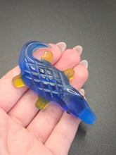 Load image into Gallery viewer, Vintage Blue and Yellow Lucite Alligator Brooch
