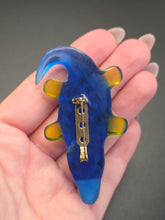 Load image into Gallery viewer, Vintage Blue and Yellow Lucite Alligator Brooch
