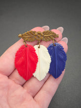 Load image into Gallery viewer, 1940s World War Two Red, White and Blue Leaf Brooch
