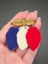 Load image into Gallery viewer, 1940s World War Two Red, White and Blue Leaf Brooch
