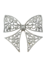 Load image into Gallery viewer, 1930s Art Deco Huge Glass and Chrome Bow Brooch

