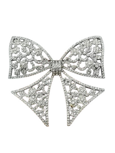 1930s Art Deco Huge Glass and Chrome Bow Brooch