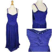 Load image into Gallery viewer, 1940s Purple/Blue Dress With Drape at The Back, Beading and Pleating
