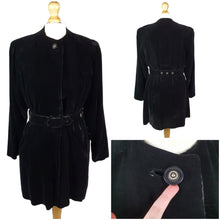 Load image into Gallery viewer, 1940s Black Thick Velvet Swing Jacket/Coat With Huge Belt and Studs
