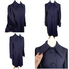 Load image into Gallery viewer, 1940s Navy Blue Gabardine Swing Coat With Huge Sleeves and Cuffs
