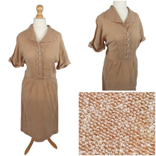Load image into Gallery viewer, 1940s Peach/Biscuit Dress with White Fleck And Diamante Buttons
