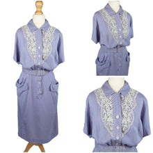 Load image into Gallery viewer, 1940s Lilac Cotton Dress With Lace Detail, Pockets and Original Belt
