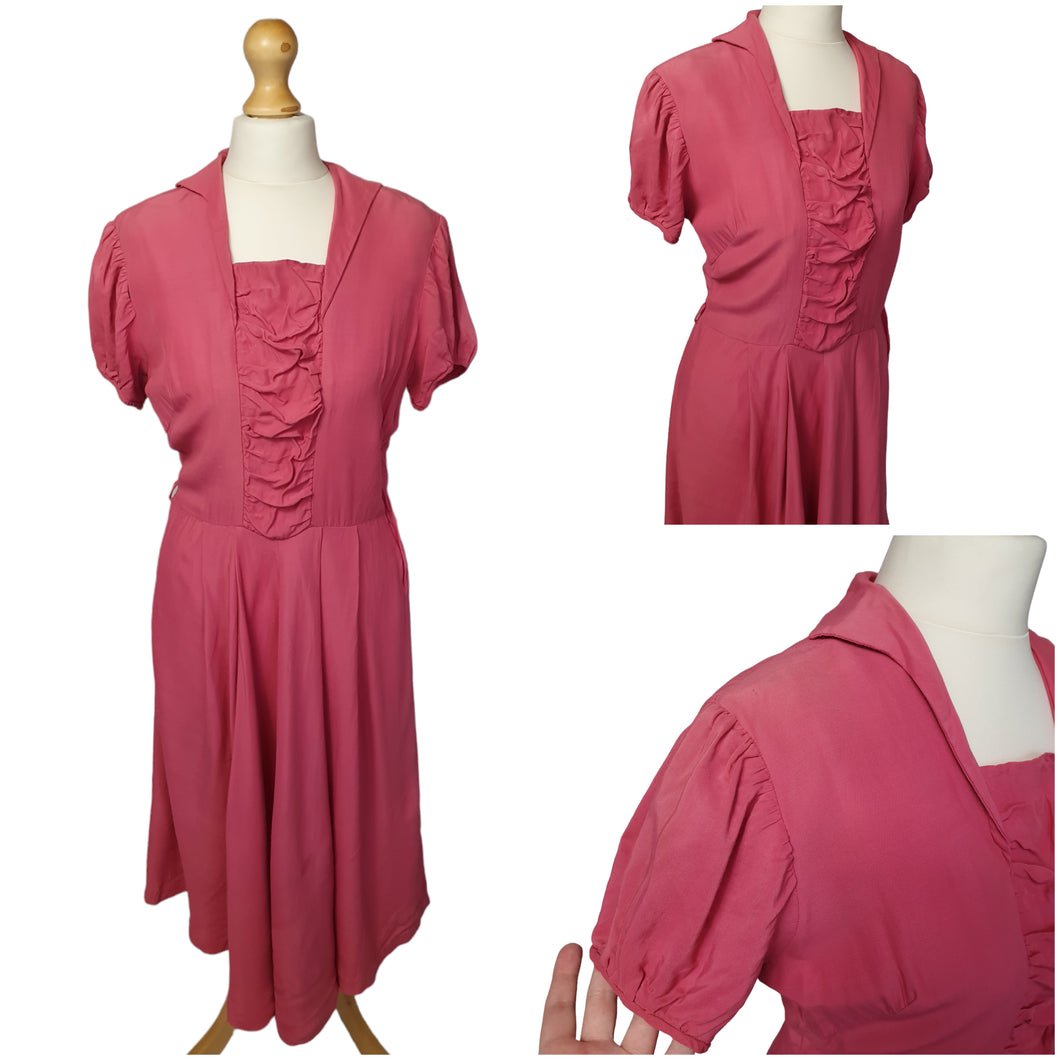 1940s Bubblegum Pink Dress With Front Ruching