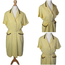 Load image into Gallery viewer, 1940s Yellow Linen Dress With Brown Detailing and Pockets
