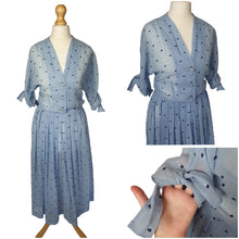 Load image into Gallery viewer, 1950s Sheer Pale Blue Spotty Print Cotton Dress
