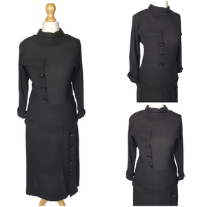 Late 1940s Black Dress With Button Detail