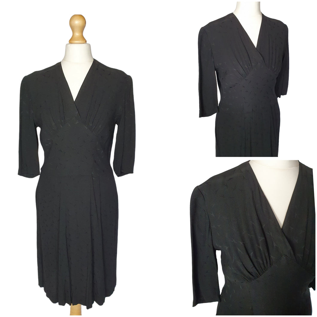 1940s Black Damask Dress