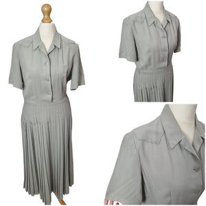 1940s Dove Grey Pleated Dress