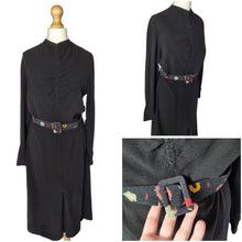 Load image into Gallery viewer, 1940s Black Crepe Dress With Patterned Dress
