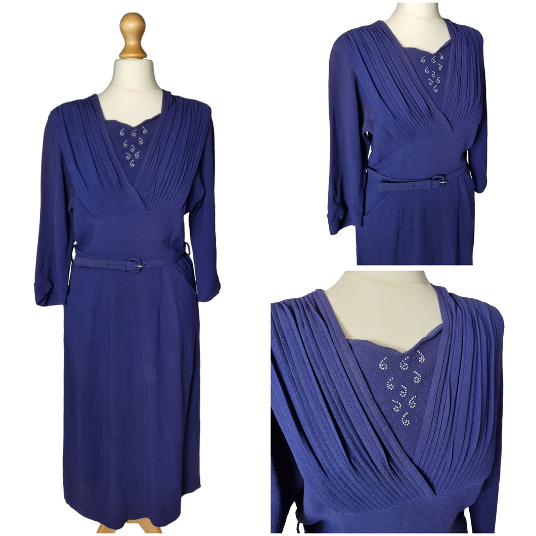 1940s Purple/Blue Beaded Crepe Dress