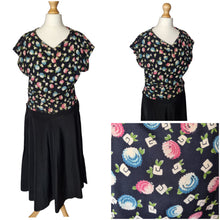 Load image into Gallery viewer, 1940s Black and Multicoloured Flower Dress
