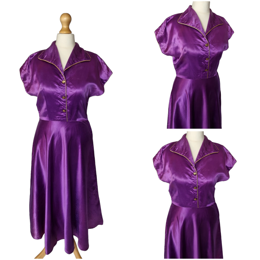 1950s Bright Purple Liquid Satin Dress