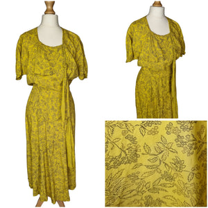1940s Yellow and Black Rayon Dress