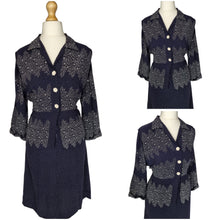 Load image into Gallery viewer, 1940s Navy Blue and White Self Patterned Dress

