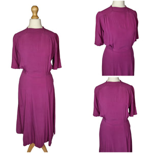 1940s Magenta Pink Crepe Dress