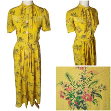 Load image into Gallery viewer, 1940s Yellow, Red and Green Floral Print Seersucker Long House Dress
