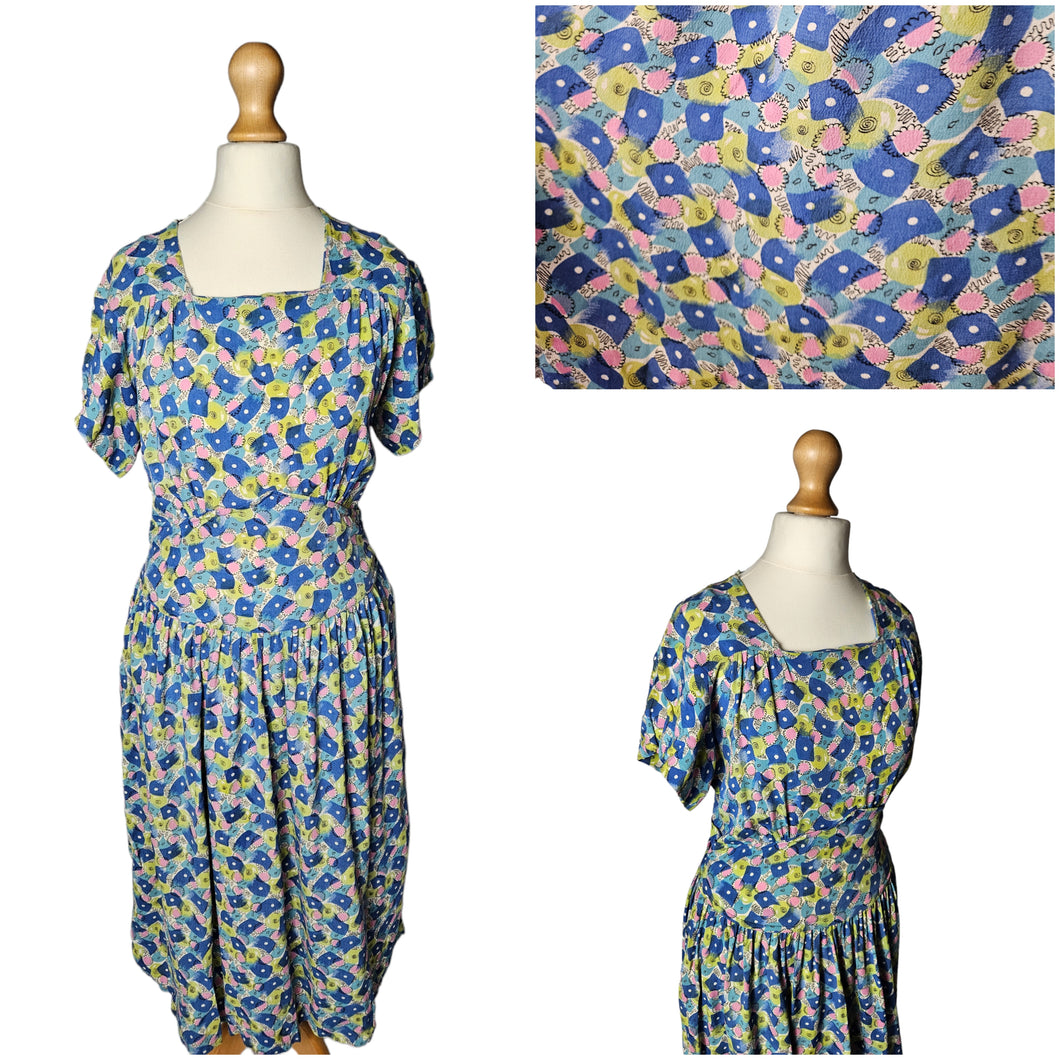 1940s Bright Colourful Spot Abstract Dress