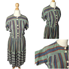 Load image into Gallery viewer, 1940s Orange, Blue and Green Striped Floral Dress
