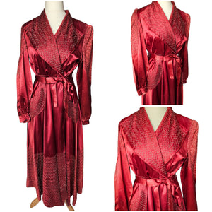 1940s Cranberry Red Liquid Satin Dressing Gown/Robe