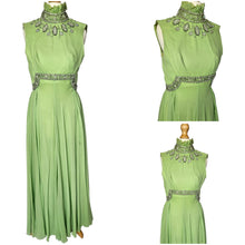 Load image into Gallery viewer, Late 1950s Lime Green Beaded Embellished Long Evening Dress
