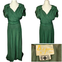 Load image into Gallery viewer, 1940s Dinner Plate Label Green Bow Long Evening Dress
