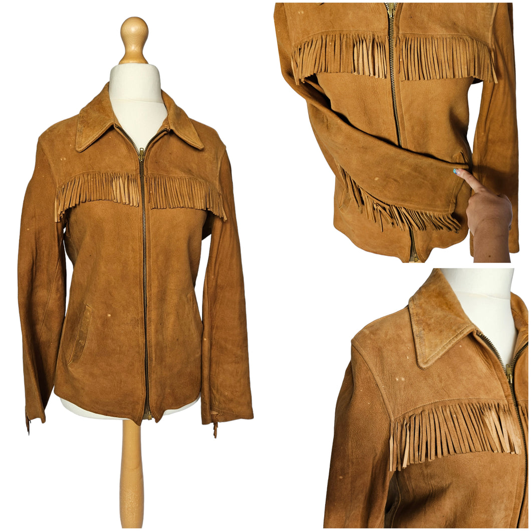 1940s/1950s Tan Chamois Leather Western Tassel Jacket