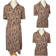 Load image into Gallery viewer, 1940s Brown and Beige Floral Paisley Print Dress
