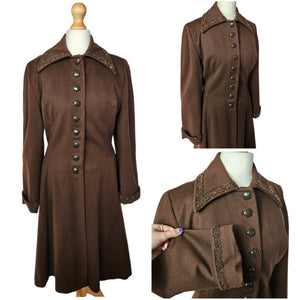 1940s Chocolate Brown Beaded Princess Coat