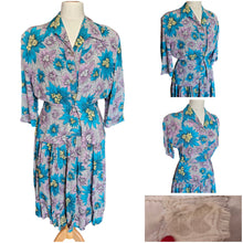 Load image into Gallery viewer, 1940s CC41 Teal, Lilac and Yellow Crepe Dress and Jacket Set
